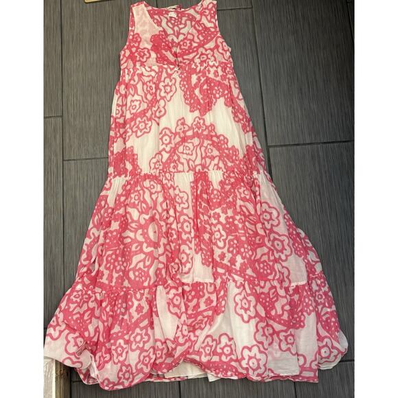 Pink And White Floral Tiered Maxi Dress Size XS Cotton Resortwear - Picture 4 of 9